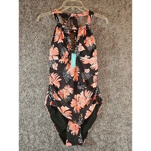 Womens Aqua Eve Plus Size One Piece Bathingsuit Floral. Tie Halter Top. Size M